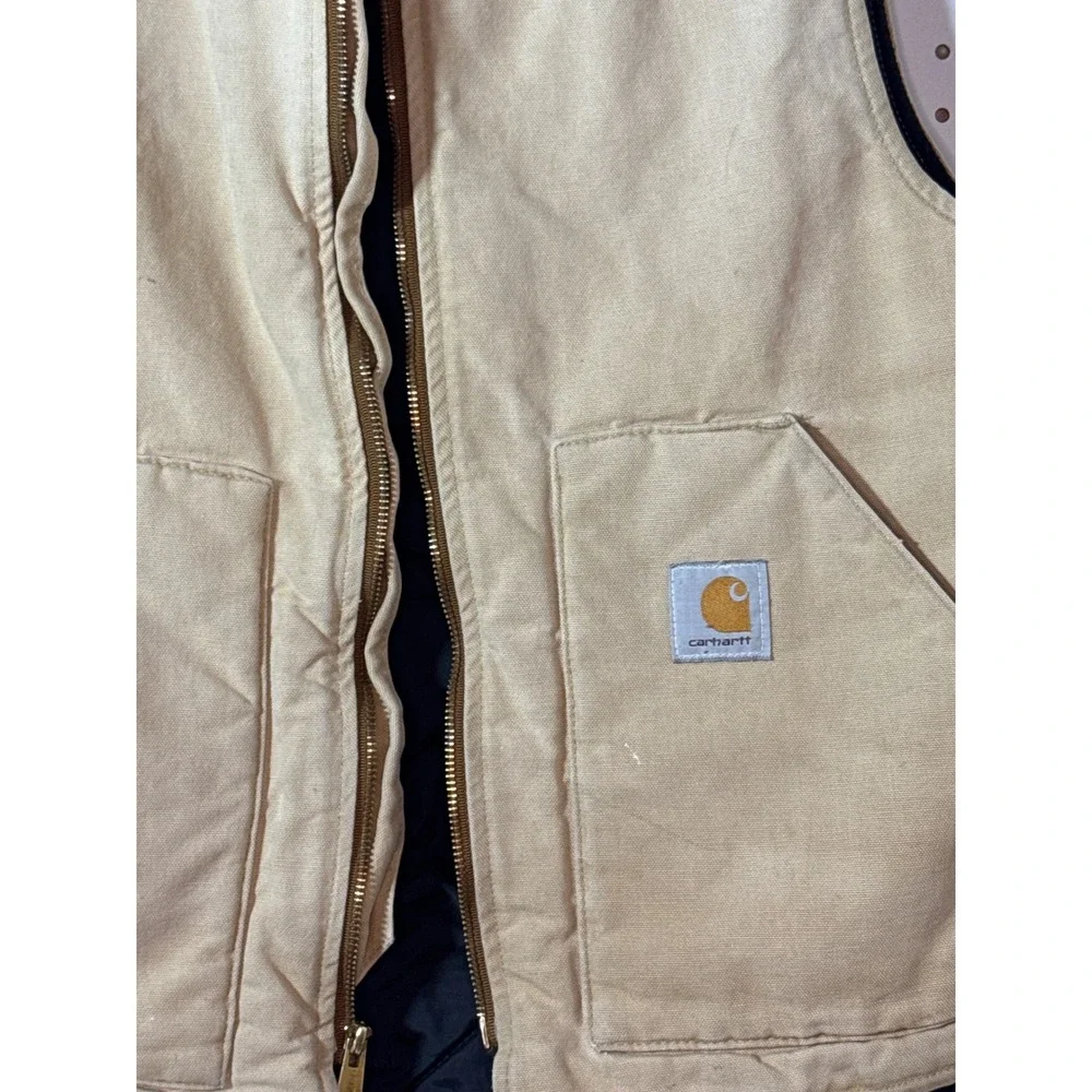 Vintage Carhartt V01 BRN Duck Canvas Work Vest Tan Brown Made in USA Mens Large